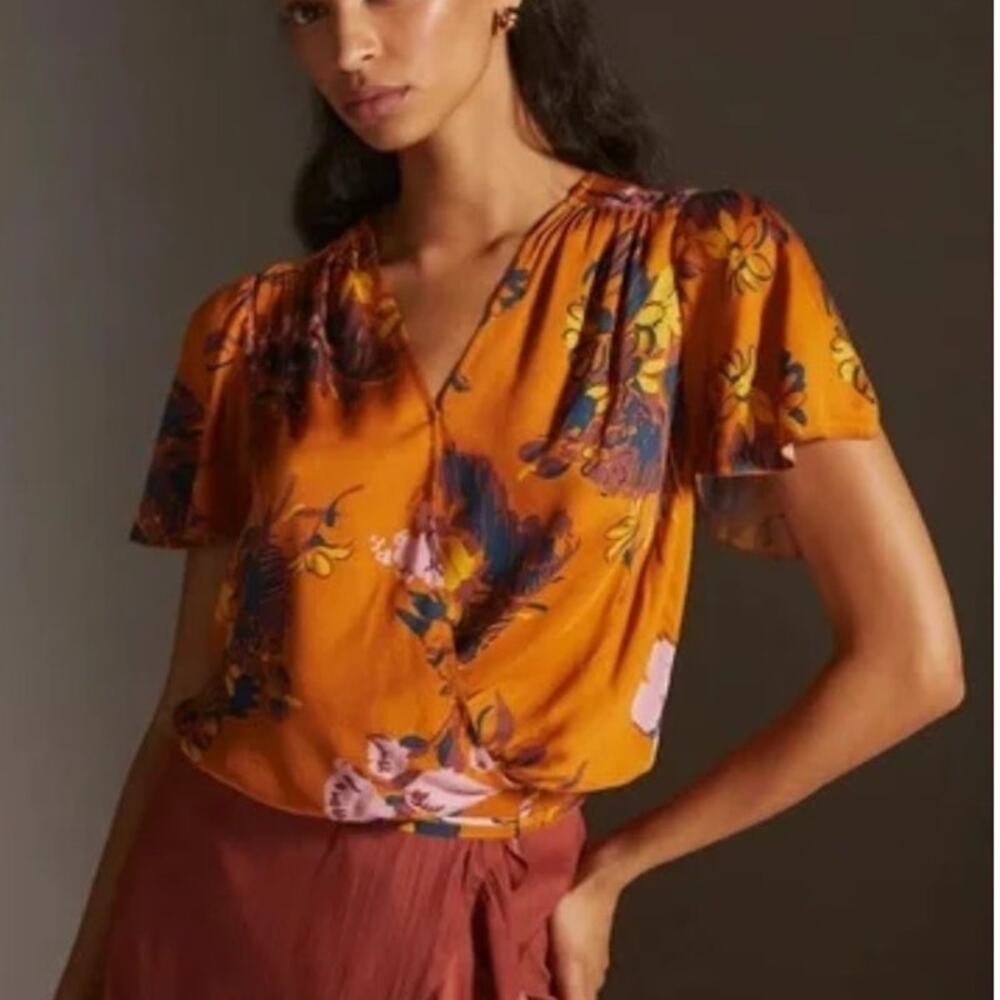 TINY Anthropologie Venus Knit Wrap Top Womens Small Cedar Floral Boho